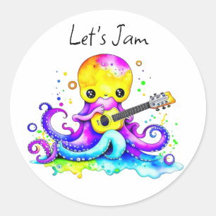 Laten we jammen   Octopus die Akoestische Gitaar s Ronde Sticker