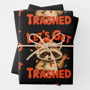 Laten we Kerst Kerst Kerst Raccoon Verwilderde Ker Inpakpapier Vel