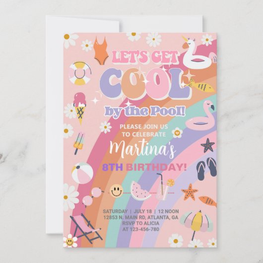 Laten we koel worden bij het zwembad groovy verjaa kaart (Voorkant)