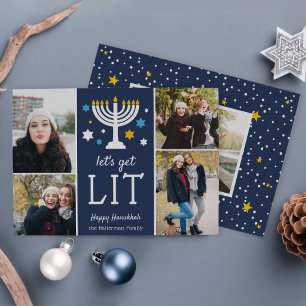 Laten we Lit halen   Funny Hanukkah Foto Collage Feestdagenkaart