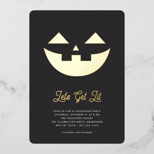 Laten we Lit halen | Jack O'Lantern Halloween Part Folie Uitnodiging (Voorkant)