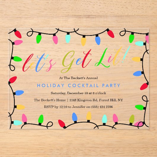 Laten we Lit halen | Kerstfeestdag — Cocktail Acryl Uitnodigingen (Voorkant)