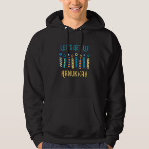 Laten we Lit Hanukkah Pajamakah Menorah Nine Cand  Hoodie