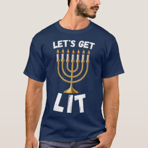 Laten we Lit Hanukkah Pajamakah Menorah Nine Cand T-shirt
