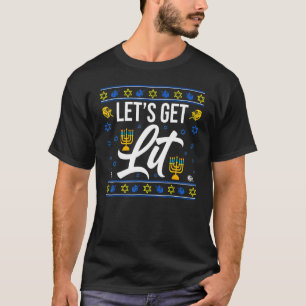 Laten we Lit Kerstmis Hanukkah Menorah Joodse Ch h T-shirt
