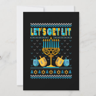 Laten we Lit Menorah Hanukkah Funny Kerstmis Ugly  Save The Date