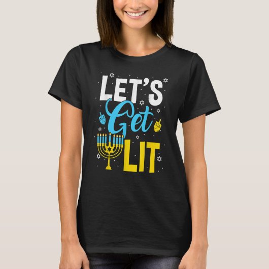 Laten we Lit Menorah Hanukkah Joods halen T-shirt (Voorkant)