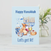 Laten we Lit Wine Lover Hanukkah halen Feestdagenkaart (Staand voorkant)