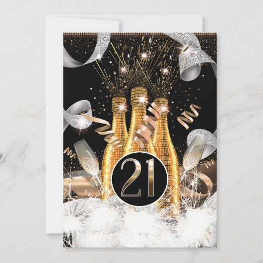 Laten we met gouden champagneflessen 21ste 21-part kaart (Achterkant)