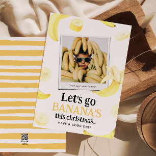 Laten we naar de Bananen Grappige Foto Kerst gaan Feestdagenkaart