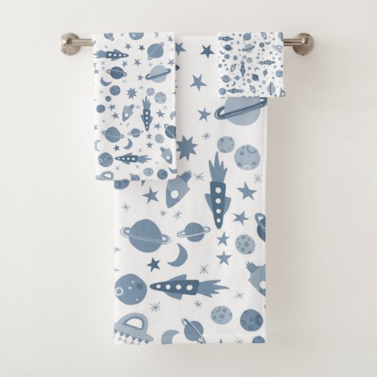 Laten we naar Space Pattern UFO Blue White gaan Bad Handdoek (Insitu)
