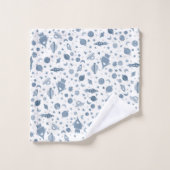 Laten we naar Space Pattern UFO Blue White gaan Bad Handdoek (Wasdoekje)