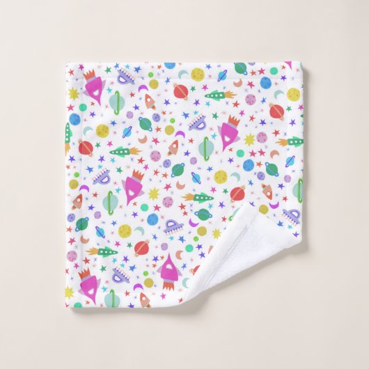 Laten we naar Space White Pattern UFO gaan Bad Handdoek (Wasdoekje)
