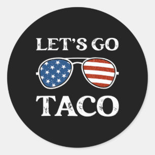 Laten we naar Taco Retro Sungles Funny Political L Ronde Sticker