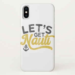 Laten we Nauti Nautical Vintage Type Grijs Geel kr iPhone X Hoesje