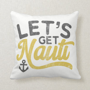 Laten we Nauti Nautical Vintage Type Grijs Geel kr Kussen
