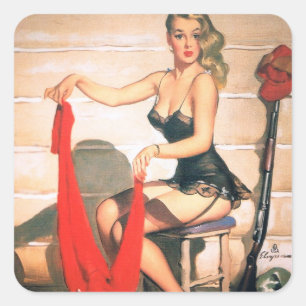 Laten we op jacht gaan - Vintage Pin-up Kunst Vierkante Sticker