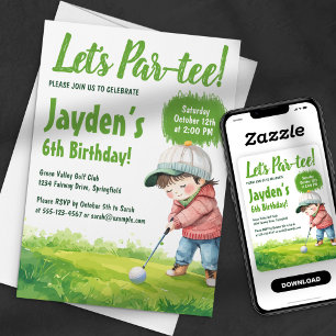 Laten we Par-T-shirt Golf Thema Waterverf Boy Verj Kaart