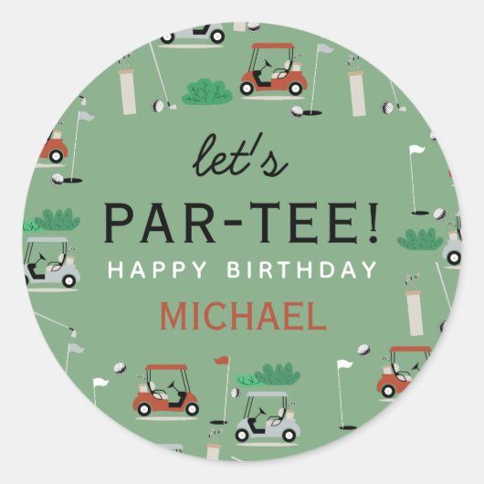 Laten we Par-T-shirt golfthema verjaardagsfeestje Ronde Sticker (Voorkant)