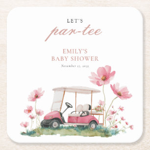Laten we Par-tee Golf Baby Shower Vierkante Kartonnen Onderzetter