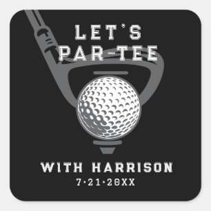 Laten we Par-tee Golf Thema Verjaardag Zwart Vierkante Sticker