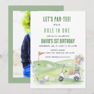 Laten we Partee Hole in One Golf Foto Verjaardag Kaart