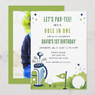 Laten we Partee Hole in One Golf Foto Verjaardag Kaart