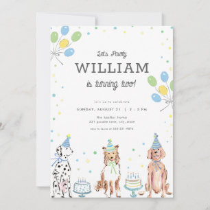 Laten we Pawty Blue Boy Dog Verjaardag Uitnodiging