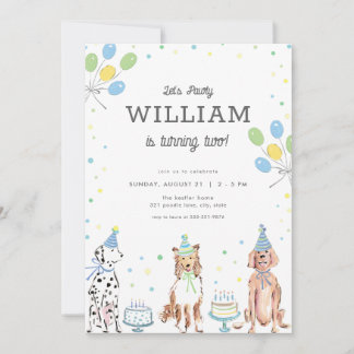 Laten we Pawty Blue Boy Dog Verjaardag Uitnodiging