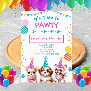 Laten we Pawty Cut Puppy Meisje Verjaardag Uitnodi Kaart