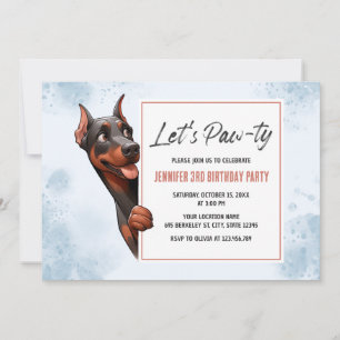 Laten we Pawty Doberman Hond Verjaardag uitnodigin Kaart
