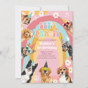 Laten we Pawty Dog Retro Groovy Girl Birthday noem Kaart