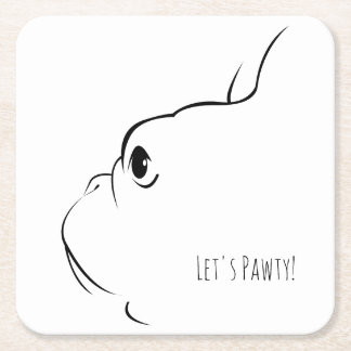 Laten we Pawty French Bulldog Silhouette Onderzett Vierkante Kartonnen Onderzetter