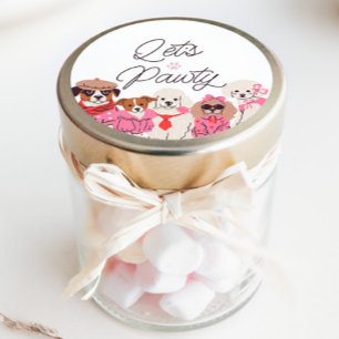 Laten we Pawty Girls Roze Puppy Verjaardag Ronde Sticker