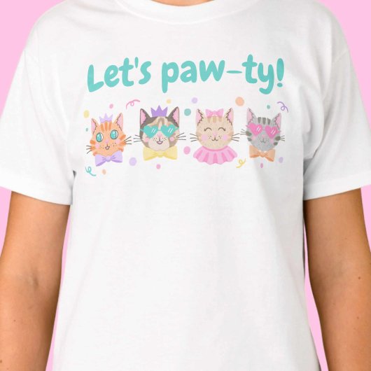 Laten we Pawty Girly Kittens Pastelkleuren Kitty C T-shirt