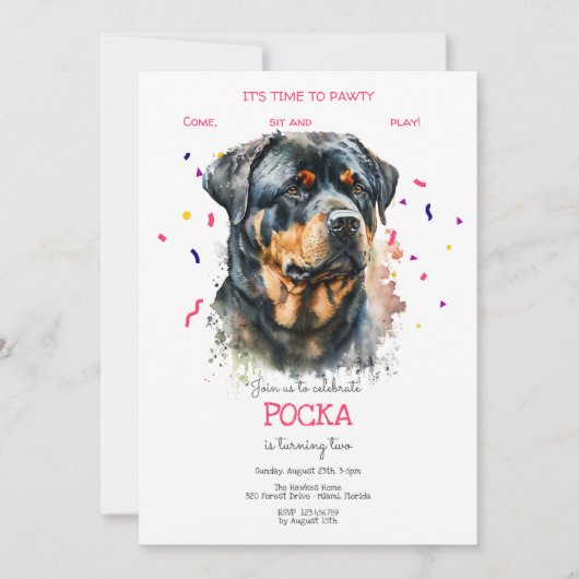 Laten we pawty, hond's verjaardagsfeestje kaart (Voorkant)