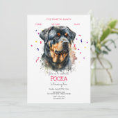 Laten we pawty, hond's verjaardagsfeestje kaart (Staand voorkant)