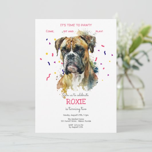 Laten we pawty, hond's verjaardagsfeestje kaart (Staand voorkant)