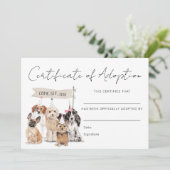 Laten we Pawty Puppy Dog Adoption Certificate Kaar Bedankkaart (Staand voorkant)