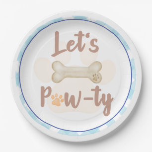 Laten we Pawty Puppy Dog Birthday Paper Borden Blu Papieren Bordje