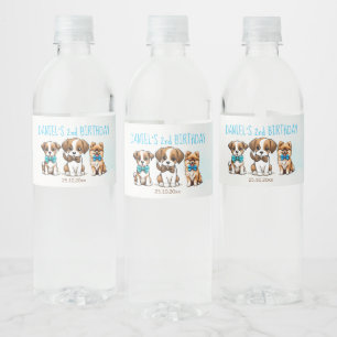 Laten we pawty schattige puppies verjaardagsbedruk waterfles etiket