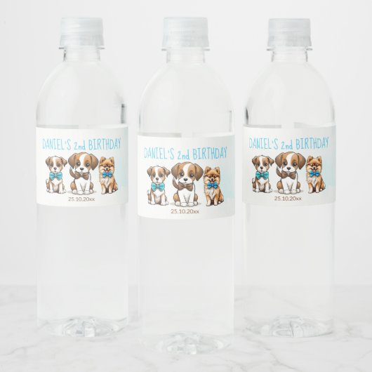Laten we pawty schattige puppies verjaardagsbedruk waterfles etiket (Flessen)