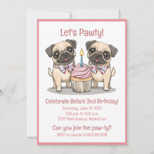 Laten we Pawty Verjaardag Pug Dogs Cupcake Kaart