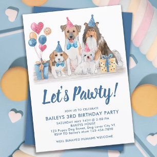 Laten we Pawty Waterverf Puppy Party Dog Birthday Kaart