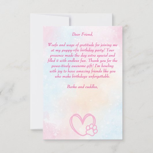 Laten we pawty wit roze schattige puppies verjaard bedankkaart (Achterkant)