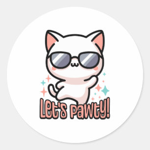 Laten we Pawty zijn! Schattigee Partij Cat Pun Ronde Sticker