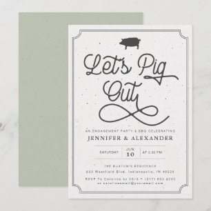 Laten we Pig Out Green I Do BBQ Engagement Party Kaart