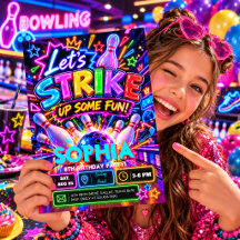 Laten we plezier maken Neon Bowling Verjaardag