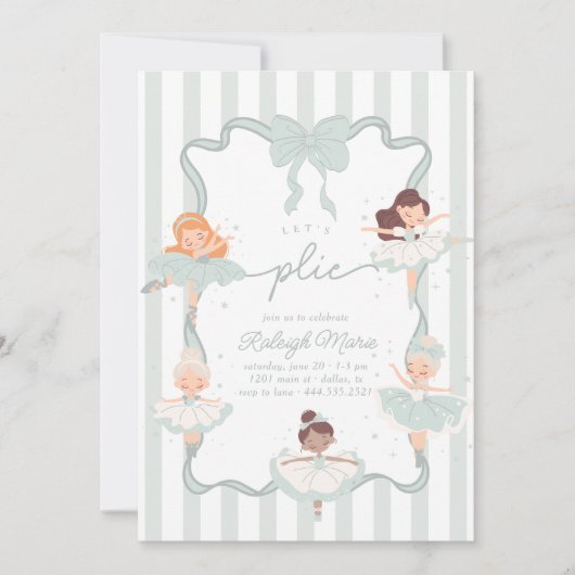 Laten we Plié Blauwgroen Ballet Meisjes Ballerina Kaart (Voorkant)