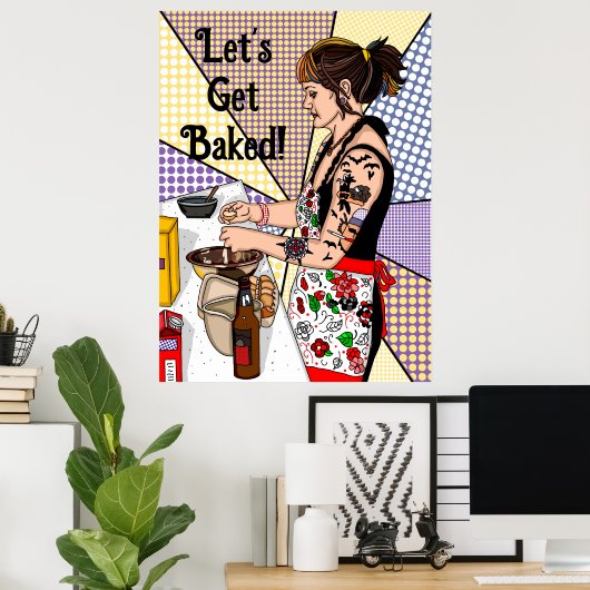 Laten we Pop Tattoo maken, Dame Baking Poster (Thuiskantoor)